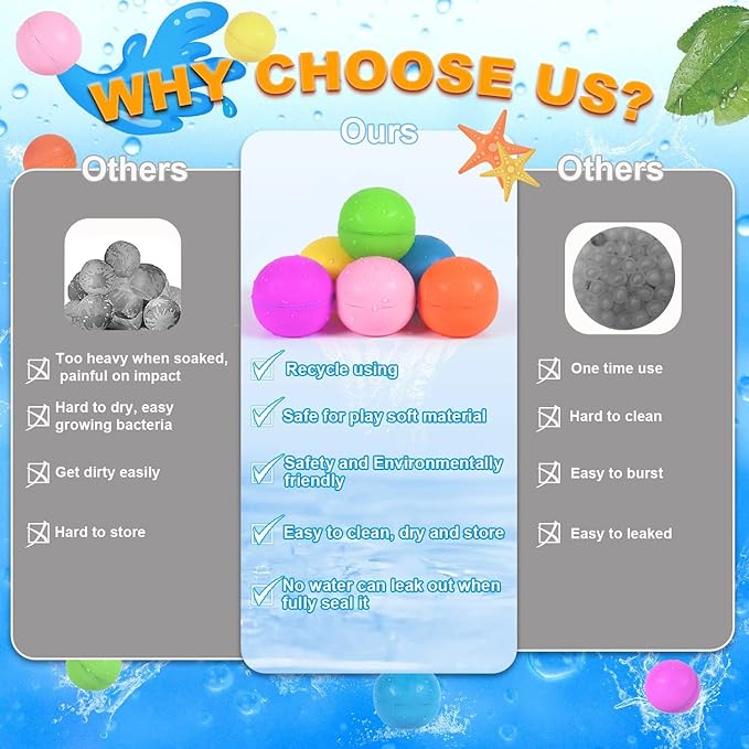 98K Reusable Water Balloons 6 Pcs with Mesh Bag, Pool Beach water Toys for Boys and Girls, Outdoor Summer Toys for Kids Ages 3-12