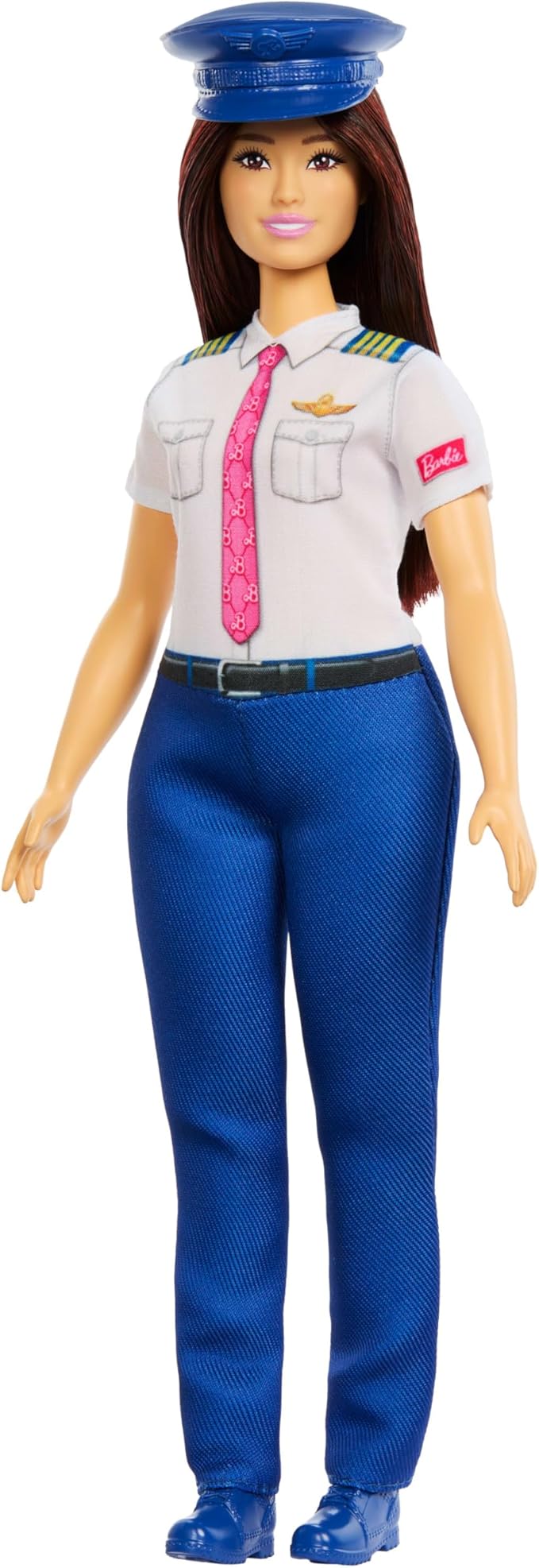 Barbie Careers Pilot Fashion Doll Wearing Removable Look with Flight Uniform & Shoes, Plus Hat Accessory