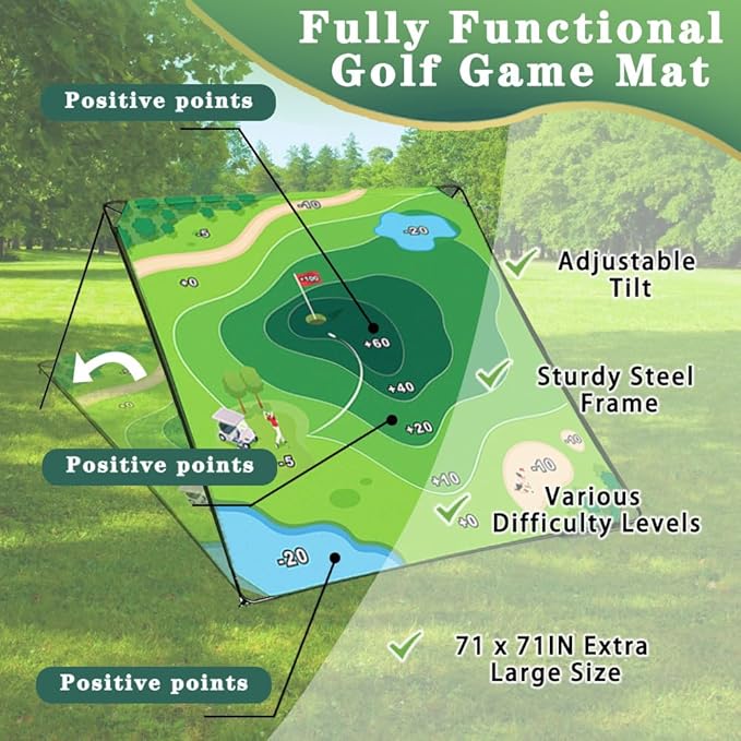 71 X 71 in Golf Chipping Game with Large Hitting Mat, 20 Sticky Balls, 1 Scoreboard, 2 Adjustable Golf Clubs, 1 Storage Bag, Portable and Easy-to-Setup Yard Shooting Range Game for Adults Kids