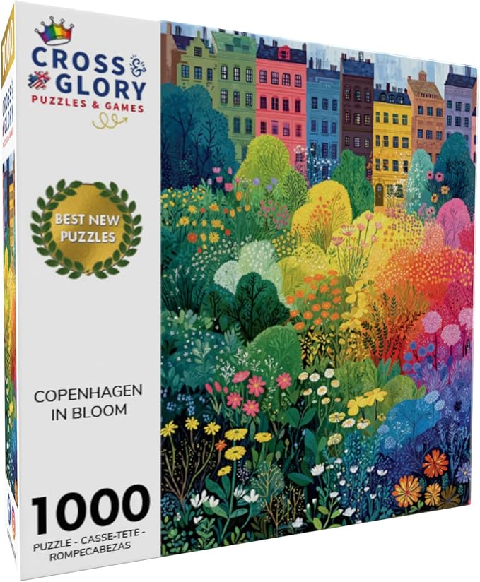 Cross & Glory – Copenhagen in Bloom – 1000 Piece Jigsaw Puzzle for Adults | Vibrant Copenhagen City Garden Puzzle | Colorful Wildflower Artwork | Premium Ribbon-Cut Puzzle with Satin Finish