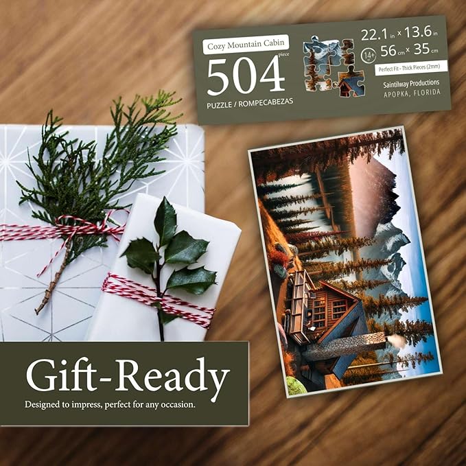 Jigsaw Puzzles for Adults 500 Pieces - Colorful with Large Poster - Letters on Back - AI Art - Rompecabezas para Adultos - Gifts for Adult Couples Teens (Cozy Mountain Cabin)