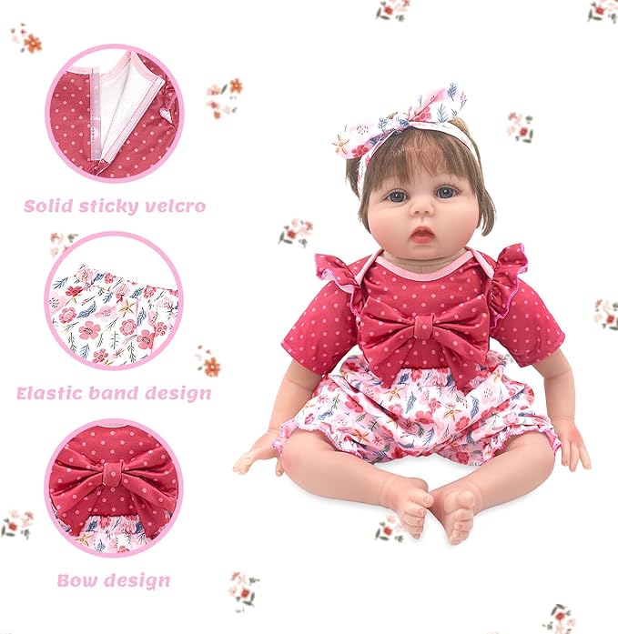 ECORELF Reborn Doll Clothes for 20-22 Inch Dolls, 2 Set 20 Inch Baby Doll Clothes Accessories 7 Pcs Include Dress Coat Outfits, Headbands, Socks, Top and Pants