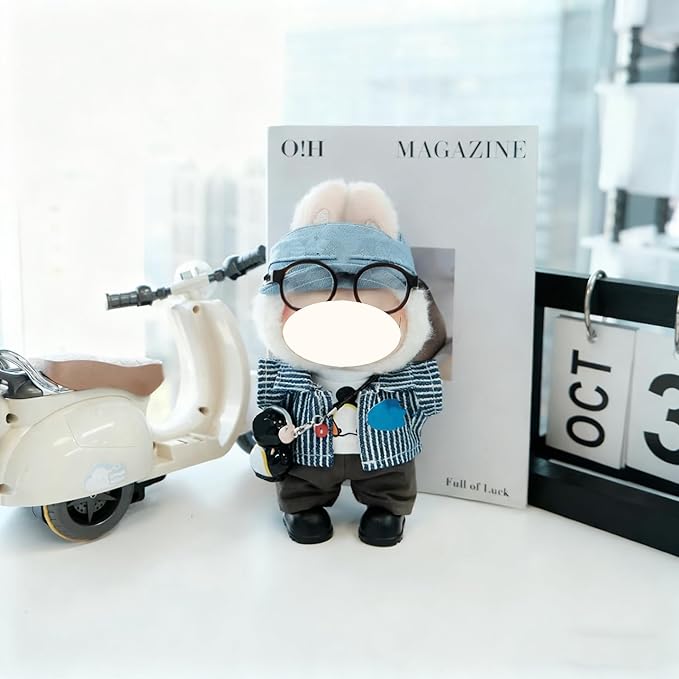 Clothes for 17cm Doll, 5 pcs Set Doll's Outfits Luxury Dress Shirt Pants Headset Shoes Accessories Fashion Stylish Adorable Dolls Clothes (No Doll) (Penguin Stripe Blue)