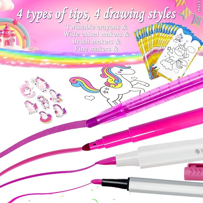 56 PCS Washable Scented Markers with Glitter Pencil Case, Mermaid Unicorn Arts and Crafts for kids 4-6-8 Kids Coloring Drawing Kits for 4-8 Years Old Girls Xmas Gifts Stocking Stuffers (Rainbow, 70)