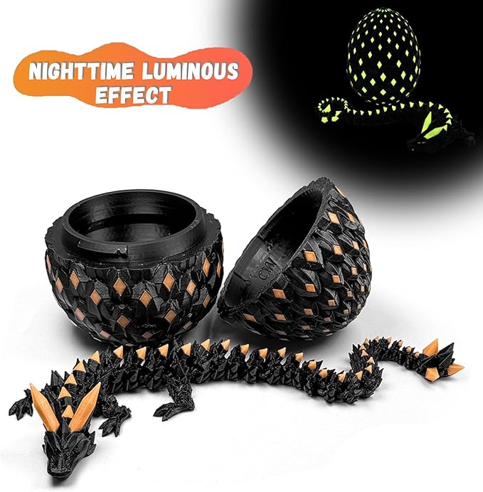 3D Printed Dragon Egg,Dragon Eggs Glow in with Dragon Inside Dark Articulated Animals Fidget Toy,Home Office Decor Executive Desk Toys for Autism/ADHD (Luminous Cyan)