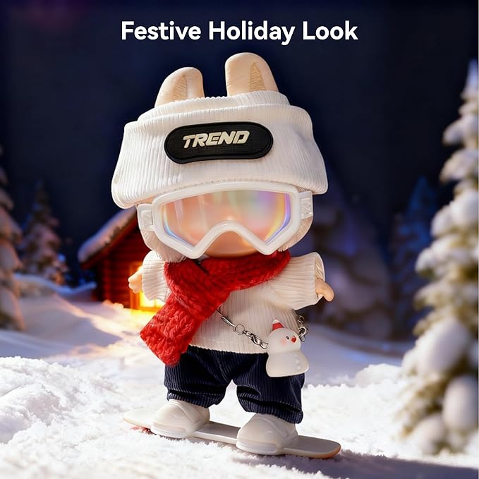 Ski Style for LABUBU Clothes or LABUBU Outfits, Set with Trend Beanie, Red Scarf, Goggles, Snowman Charm & Mini Snowboard – Cute Collectible Dolls Outfits