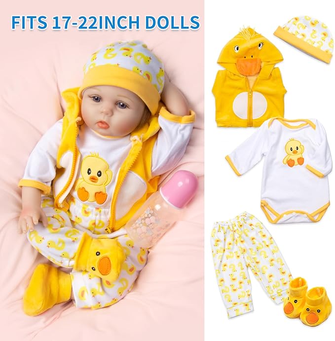 PEDOLLTREE Reborn Baby Dolls Clothes Accessories Yellow Duck 9pcs Set with Backpack Diaper for 17-22 Inch Reborn Doll Newborn Girl&Boy