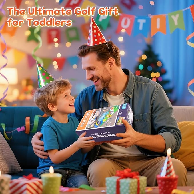 PINKPEACH Toddler Golf Set, 3-8 Kids Set with Automatic Ball Return, Mat, Glow Balls, Balls, 3 Clubs & Tees, Indoor & Outdoor Sports Game Toys for 3 4 5 6 7 8 Years Old Boys Girls