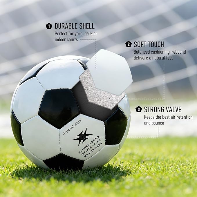 Richball Toddler Soccer Ball, Size 2 Soccer Ball Classic White Black, Outdoor Ativities Toy for Kids Age 1-3, Stocking Stuffers Birthday/Easter Gifts