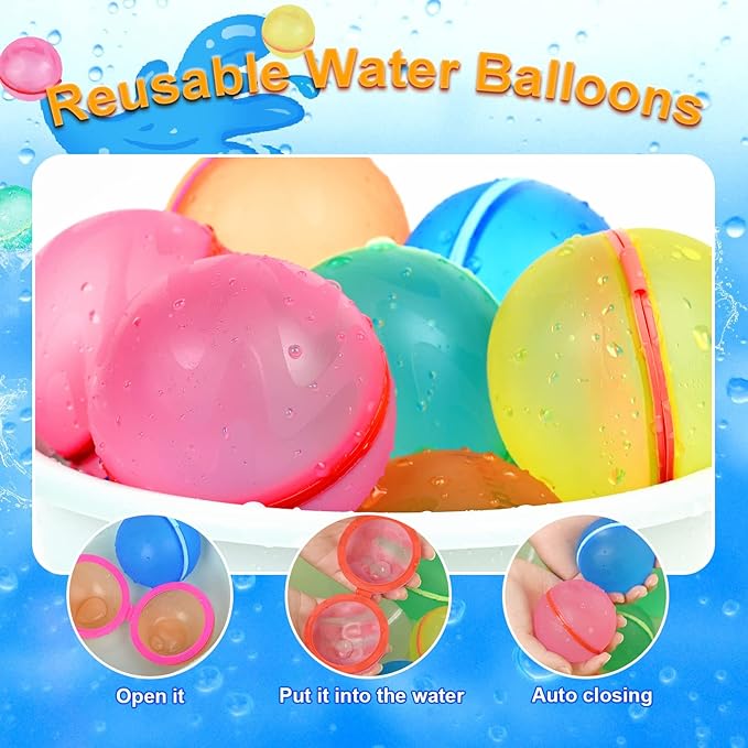 98K Reusable Water Balloons 24 Pcs with Mesh Bag, Pool Beach water Toys for Boys and Girls, Outdoor Summer Toys for Kids Ages 3-12
