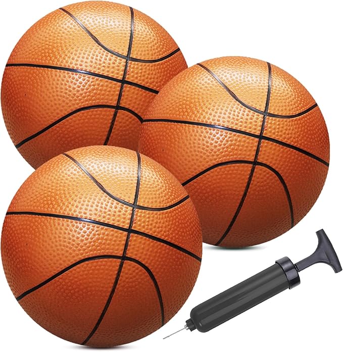 ABAJI Mini 3 Pack 5 inch Toy Basketballs Ball Pump Needle Rubber Material Mini Hoop Toddlers Kids Teenagers Swimming Pool Indoors Outdoors
