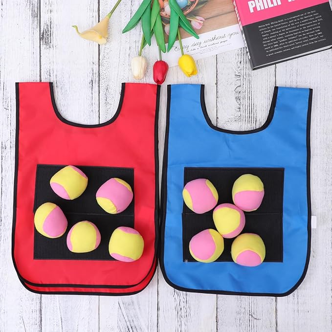 Dodgeball Target Game Set for Kids: 10 Soft Fleece Tag Balls with 2 Sticky Vests, 2-Player Game for Adult Indoor and Outside Play and Sports Activities Toys