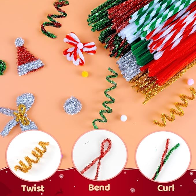 Praisebank Golden Glitter Pipe Cleaners for Crafts, 200pcs, Chenille Stems for DIY Projecets, Arts & Crafts Supplies for Festival Party Decorations
