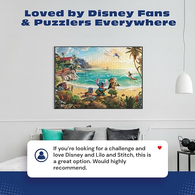 Ceaco - Thomas Kinkade Disney Lilo & Stitch 1000 Piece Jigsaw Puzzle, Premium Recycled Board, Made in USA, Includes Full-Color Poster, 26.75 x 19.75 in