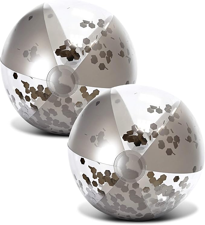 POZA Inflatable Beach Balls - Elegant Glitter Confetti Premium Floaters, Heavy Duty Vinyl Floatation Pool Toys for Pool Beach Party, UV Resistant Pool Décor