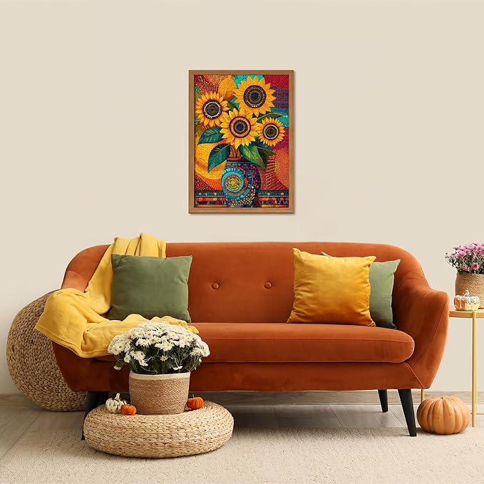 Radiant Sunflower Vases 1000 Piece Puzzle for Adults - Difficult Puzzles Art Painting Jigsaw Puzzles Family Game Home Decor