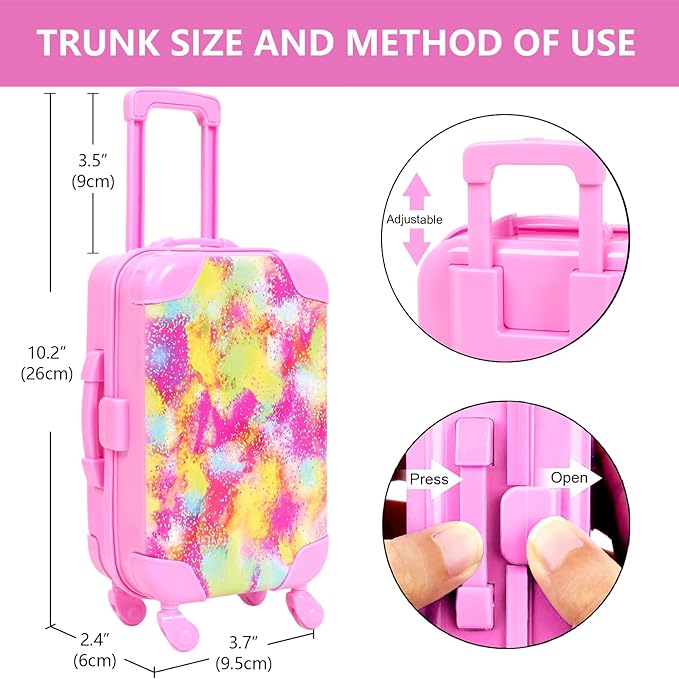 BDDOLL American 18 Inch Doll Clothes and Accessories with Travel Suitcase and Makeup fit 18 Inch Doll Includes Suitcase, Backpack, Sunglasses Lipstick, Eyeshadow Palette, Bracelet, Hair, Blusher