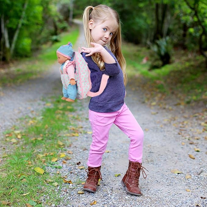13in Soft Baby Doll with Take Along Pink Backpack Carrier, Briefcase Pocket Fits Accessories and Clothing