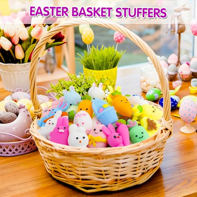 Easter Egg Fillers - 30 Pack Kawaii Mochi Squishy Toys for Easter Basket Stuffers, Mini Cute Squishies Squeeze Toy Easter Party Favors, Easter Gifts for Kids Classroom Prizes School Rewards