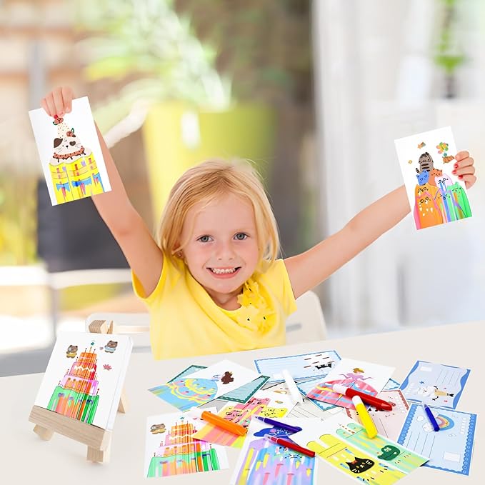 GAKICO Rainbow Scratch Art for Kids: Creative Squeegee Painting Kits, Rainbow Scratch Paper Art Set, Squeeze Magic Reveal Craft Kits, DIY Postcards Party Favors Novelty Gifts for Girls Boys