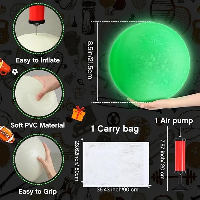 Hiboom Glow in The Dark Kickballs Dodgeballs Light up Playground Bouncy Balls with Pump for Adults Playground Backyard Outdoor Glow in The Dark Activities