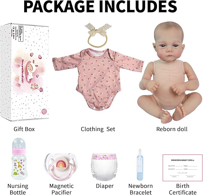 SCOM Realistic Reborn Baby Dolls - 18 Inch Lifelike Newborn Baby Dolls Adorable Girl, Real Life Baby Doll with Accessories, Hand-Drawn Hair Soft Baby Doll Reborn, for 3+ Kids, Birthday Gift