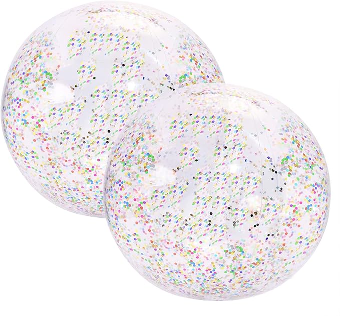 PENTA ANGEL Glitter Beach Ball 2PCS Inflatable Floatable Confetti Swimming Pool Party Ball Clear Sand Sport Ball for Outdoor Summer Beach Pool Water Play Party Favor