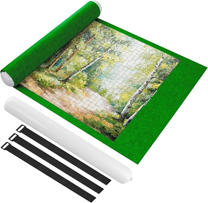 Ainiv Jigsaw Puzzle Mat Roll Up 1500 Pieces, 46" x 26" Portable Felt Puzzles Board with Travel Storage Bag, Jigsaw Saver Pad Keeper for Adults Teens, Green