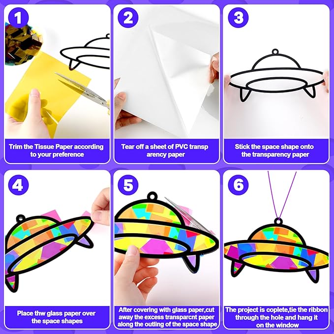 32 Sets Outer Space Suncatchers Craft Kit DIY Window Stained Glass Effect Planet Astronaut Alien Paper Crafts Home School Classroom Decoration Kid Birthday Gift Creative Art Project Activity Game