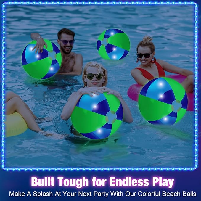12 Pcs Light up Beach Balls 16'' Jumbo Pool LED Balls Glow in The Dark Neon Giant Inflatable for Summer Hawaiian Tropical Theme Beach Party Decor Water Accessory (Green)