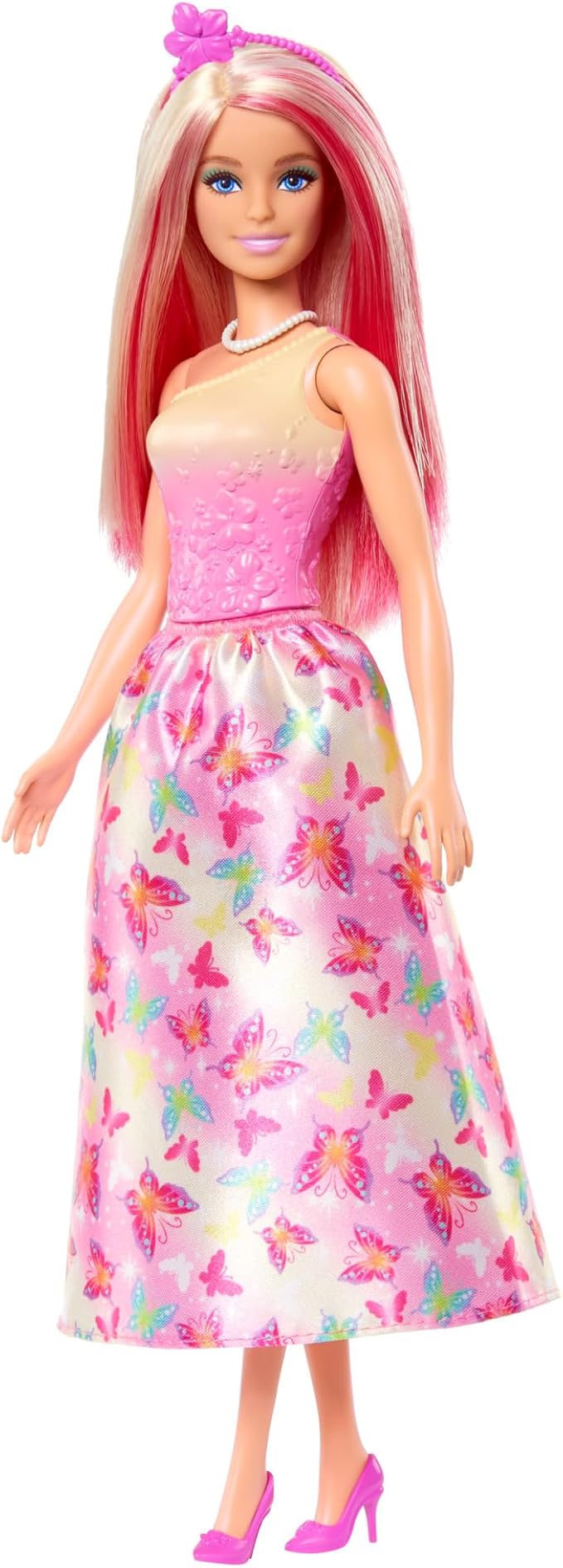 Barbie Royal Doll with Pink & Blonde Fantasy Hair, Colorful Accessories, Pink Ombre Bodice & Butterfly-Print Skirt