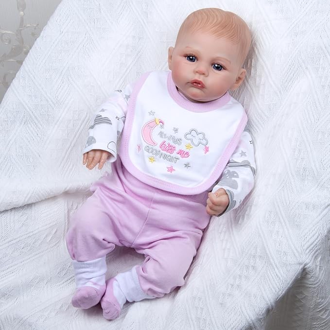 4 Pcs Reborn Baby Doll Clothes Set for 17-22 Inch Babydolls, Reborn Baby Doll Accessories Clothes with Moon & Star for Realistic Babydolls Girls, Pink