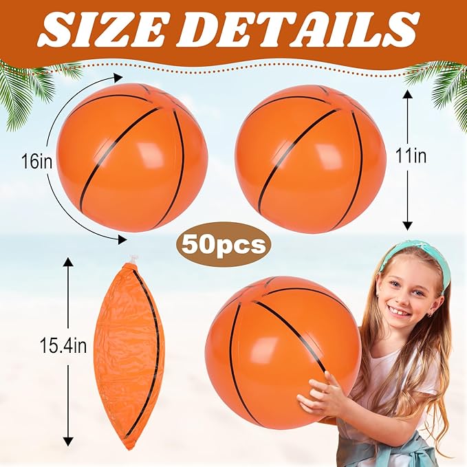 Mototo 50 Pack Inflatable Beach Balls 16 Inch Giant Blow up Inflatable Balls Bulk for Summer Swimming Pool Beach Game Goodie Bag Super Bowl Theme Sport Event Birthday Party Favor