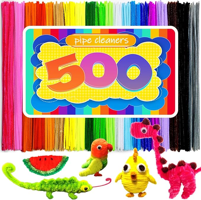 GAGANIU 500pcs Pipe Cleaners, Pipe Cleaners for Crafts, Craft Supplies Multicolor Chenille Stems for Art&Craft Christmas DIY Projects(12inch*6mm,20colors)