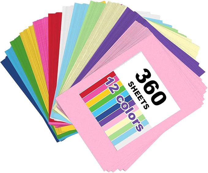 Large Construction Paper Assorted for Art Supplies 17.3”x23.4” Colored Craft Paper Medium Weight for Drawing Art Project DIY 360 Sheets