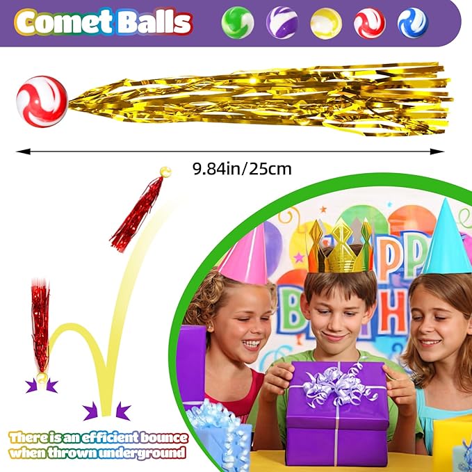 120 Pcs Comet Balls Rubber Bouncy Balls Bulk with Colorful Streamers for Birthday Party Favors Pinata Goodie Bag Stuffers parade throws,Assorted Colors