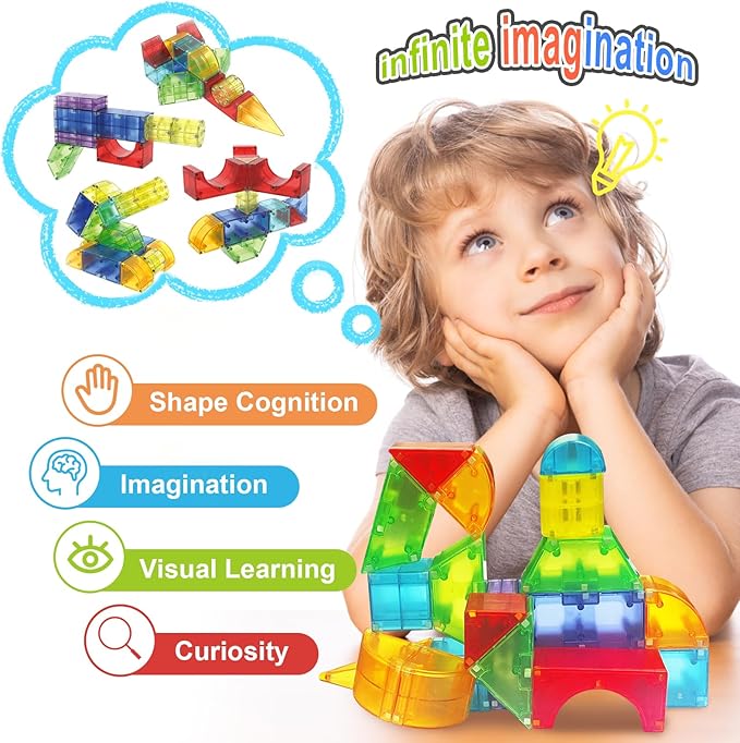 Magnetic Blocks,66 Piece Translucent Building Blocks for 3+ Boys Girls Birthday Gifts,Multi Shape Magnetic Cubes Preschool Classroom Educational Toys for 3-8 Year Old Kids STEM Activities