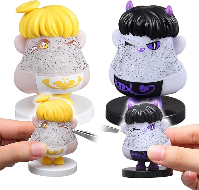 2PCS Angels and Demons Hair Plucking Fidget Toys,Shaking Bobblehead Dashboard Decor Car Accessories,Stress Relief Picking Toys as 14+Adults Halloween Party Favors Valentines Christmas Novelty Gift
