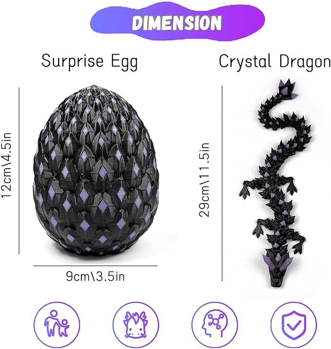 3D Printed Dragon Egg,Dragon Eggs Glow in with Dragon Inside Dark Articulated Animals Fidget Toy,Home Office Decor Executive Desk Toys for Autism/ADHD (Luminous Red)