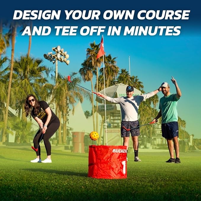bucketgolf Game 6 Hole Bundle with Clubs - The Best Backyard Golf Game for All Ages and Levels Adults, Kids, Families, Schools, Yards, Parks, Beaches, Vacation. (2 Clubs (2 RH))