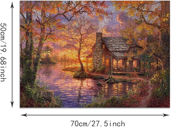 Puzzle for Adults 1000 Pieces, Autumn Peaceful Lakeside Cottage Puzzle, Challening Impossible Difficult Hard Fun 1000 Pieces Jigsaw Puzzles for Adults