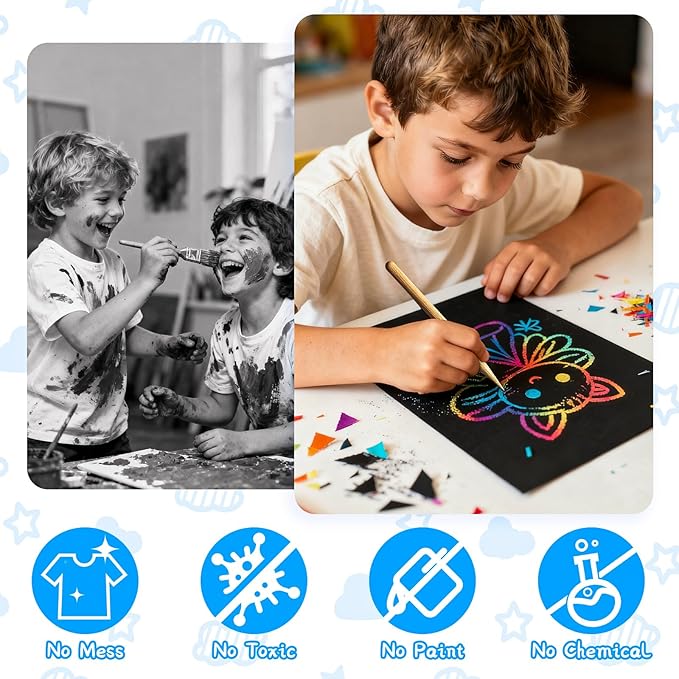 Cityrosy Scratch Art Paper Rainbow Sets 100 Pcs-Black Magic Scratch Off Craft Set Classroom Supplies Kits for Age 3-12 Kids Party Games Birthday Gifts Easter Basket Stuffers