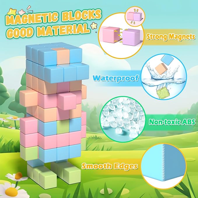 30PCS Magnetic Blocks, Waterproof Building Blocks, Macaron Colors Cubes, Preschool Classroom Must Haves Sensory Autism Toys, STEM Kids Toys Christamas Present for Boys Girls ages 3 4 5 6 Year Old