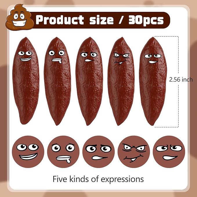 30PCS Flying Poop Slingshot Halloween Poop Finger Slingshot Toys, Prank Finger Slingshot Novelty Toys for Birthday Party Goodie Bag Fillers（5 Style）