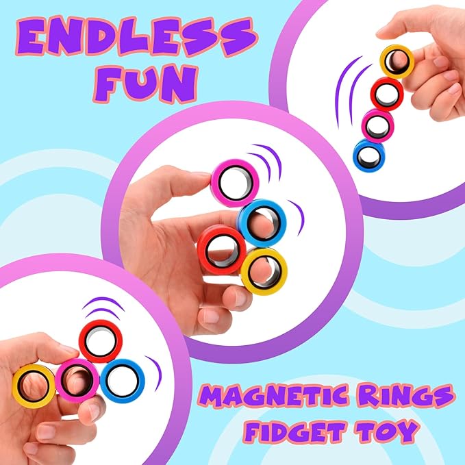 Cevioce Easter Basket Stuffers,12 PCS Magnetic Rings Fidget Toys Set for Adults Boys Teens,ADHD Anxiety Fidget Spinner Magnetic Ring Stress Relief Toy Kids Birthdays Gifts for 8 9 10 11 12+ Year Old