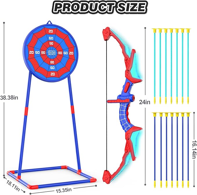 2 Pack of Kids Bow and Arrow Set, LED Light Up Archery Toy Set with 14 Suction Cup Arrows, Detachable Target, Indoor Outdoor Hunting Play Gift Toys for Kids, Boys & Girls Ages 6-12