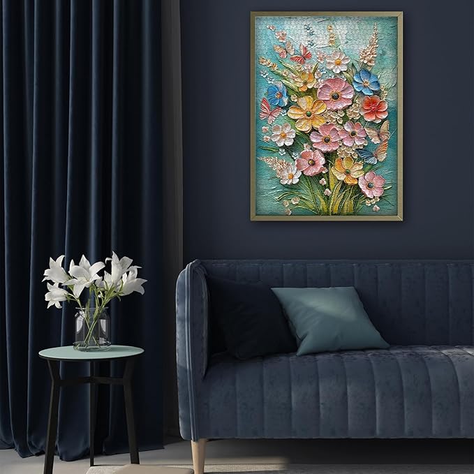 Flower Puzzles for Adults 1000 Pieces, Spring Plant Floral Jigsaw Puzzle, Butterfly Garden Wildflower Art Puzzle Painting