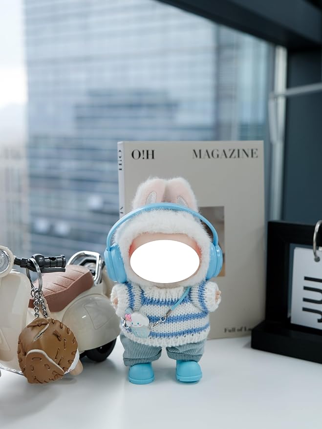 Clothes for 17cm Doll, 5 pcs Set Doll's Outfits Luxury Dress Shirt Pants Headset Shoes Accessories Fashion Stylish Adorable Dolls Clothes (No Doll) (Cloud Blue)