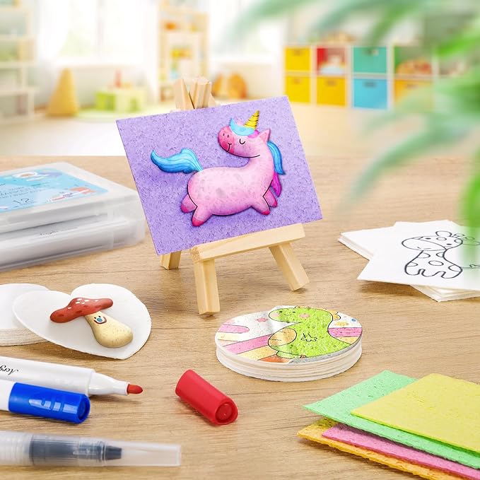 KETIEE Magic Puffy Paint: 58Pcs Magic Foam Texture Painting Kit, 3D Drawing DIY Art Set Include 32Pcs Foam Texture Paper,12 Colors Acrylic Marker Pen,3 Soft-tip Water Brush Pen, Magical Puffy Painting