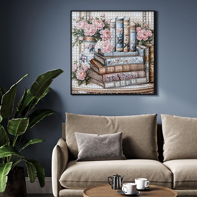 Wildflower Puzzles for Adults 1000 Pieces, PICKFORU Vintage Books Plant Art Wildflower Pages, Retro Aesthetic Floral Challenge Jigsaw Puzzle for Adults
